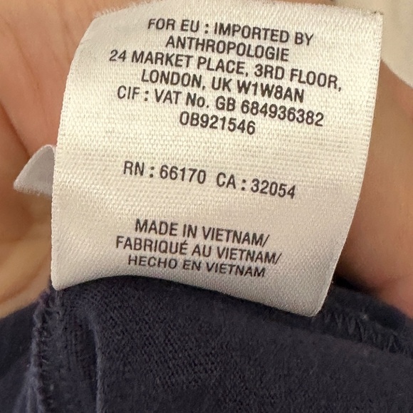 Navy Blue Puff Sleeve Top By Anthropologie Size Petite Large Button Back - Picture 7 of 8